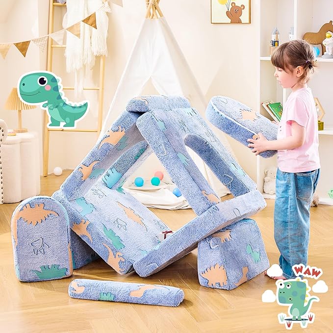 Modular Kids Play Couch,Toddler Couch Kids Sofa,Child Sectional Sofa,Bedroom and Playroom Furniture for Toddlers,Convertible Foam and Floor Cushion for Boys and Girls,Glow in The Dark,Dinosaur