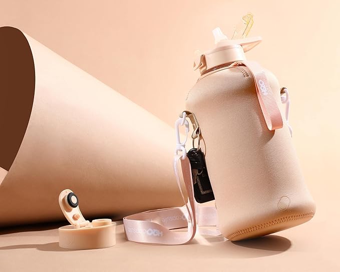 H2O Capsule 2.2L Half Gallon Water Bottle with Storage Sleeve and Covered Straw Lid – BPA Free Large Reusable Drink Container with Handle - Big Sports Jug, 2.2 Liter (74 Ounce)