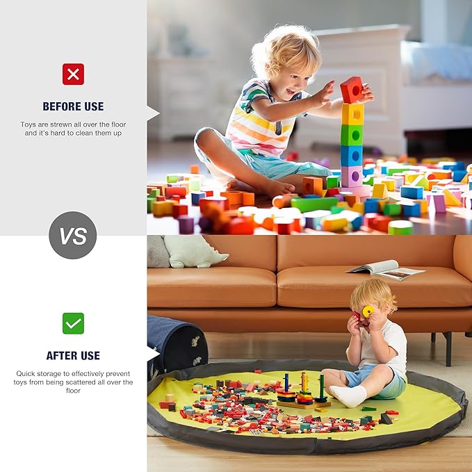 EXQ Home Toy Storage Basket and Building Bricks Toy Play Mat for Kids Rooms (11.8 x15 inches) - Organizer Storage Organizer for Toys, Playroom Canvas Bag Gift for Boy/Girls Navy Blue