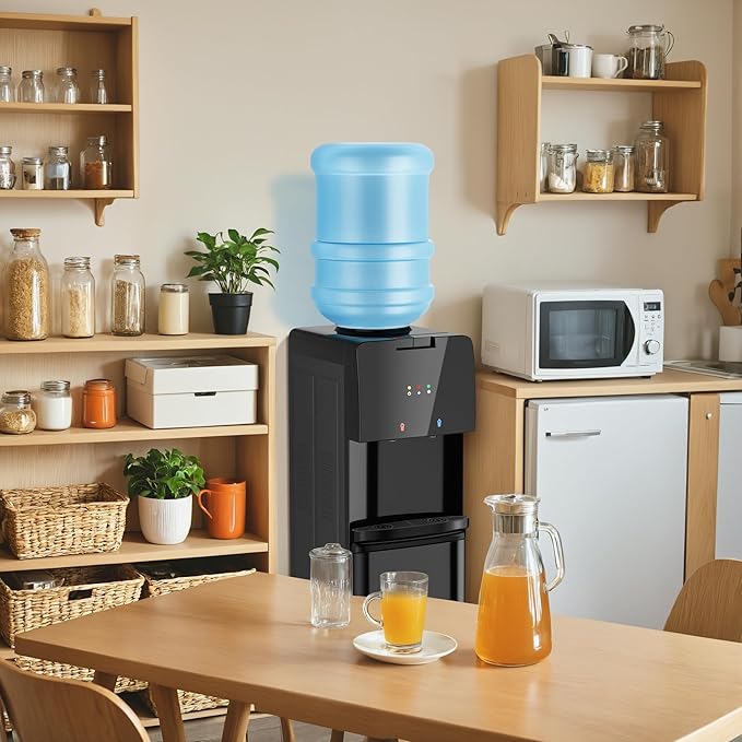 Hot & Cold Top Loading Water Dispenser, 3 5 Gallons Water Coolers with Removable Drip Tray & Storage Cabinet, 3 Temperatures, Home, Child Safety Lock, Office, Living Room.