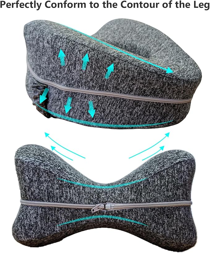 Leg & Knee Memory Foam Support Pillow for Side Sleepers,Soothing Relief for Sciatica Relieves Hip Back Pain,Removable and Washable (Grey)