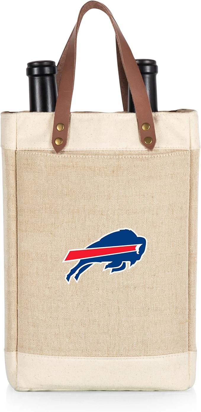 PICNIC TIME NFL Pinot - Jute 2 Bottle Insulated Wine Bag - Wine Tote Bag - Wine Gift Bag, (Beige)
