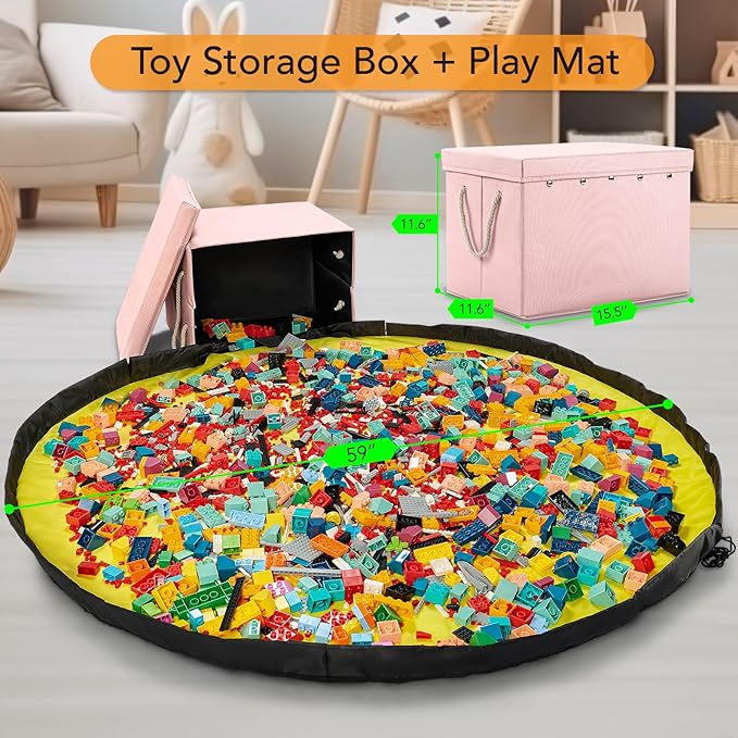 Toy Storage Box + Play Mat for Kids Toy Chest Organizer Kids Toy Storage Organizer Foldable Big Storage Bins with Lids Large Toy Box for Boys Girls Toy Holders for Kids Rooms Nursery (Pink)
