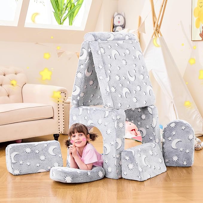 Modular Kids Play Couch,Toddler Couch Kids Sofa,Child Sectional Sofa,Bedroom and Playroom Furniture for Toddlers,Convertible Foam and Floor Cushion for Boys and Girls,Glow in The Dark,Star