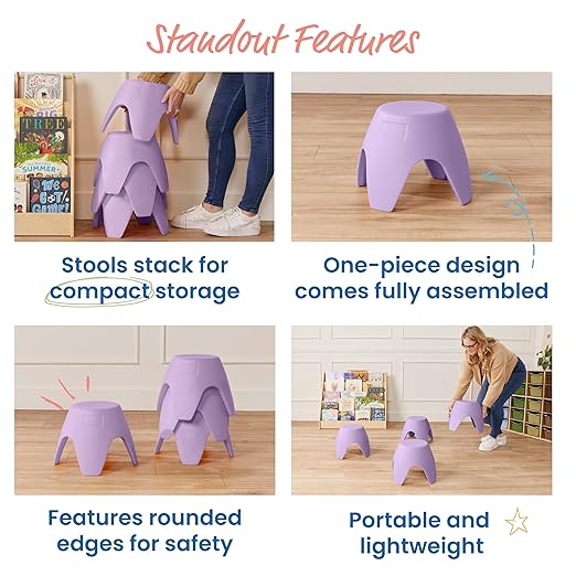 ECR4Kids Ayana Stool Set, Flexible Seating, Light Purple, 4-Pack