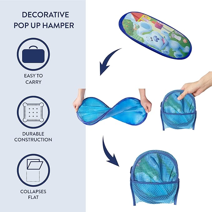 Idea Nuova Nickelodeon Blues Clues Pop Up Hamper with Durable Carry Handles, 21" H x 13.5" W X 13.5" L