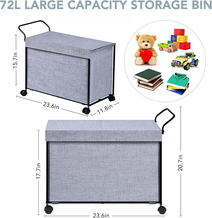 Toy Box Toy Storage - 72L Kids Toy Organizer with Wheels Toy Chest Storage Bins with Lids, Toy Boxes for Girls Boys, Stuffed Animals, Clothes, Bedroom, Living Room