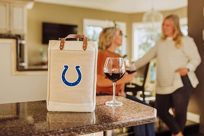 PICNIC TIME NFL Pinot - Jute 2 Bottle Insulated Wine Bag - Wine Tote Bag - Wine Gift Bag, (Beige)