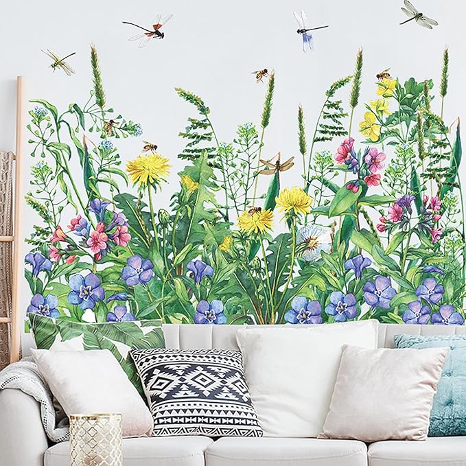 Green Plant Wall Stickers, Tropical Rainforest Monstera Leaf Decal Natural Palm Leaves Nordic Green Leaf Plants Banana Leaf Bird Wall Mural Bedroom Living Room Office Decoration Wallpaper… (plant2)