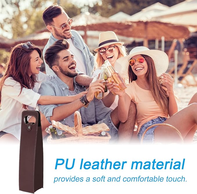 PATIKIL Wine Gift Bag, Wine Bag Reusable Leather Wine Tote Carrier for Wine Bottles Portable Champagne Gift Bags for Picnic Party Wedding, Brown