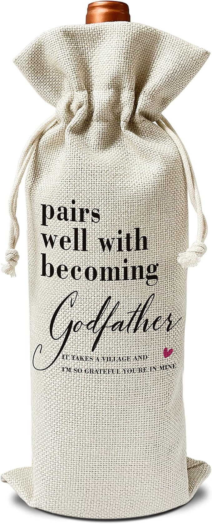Godfather Wine Gift Bags - Gift for Godfather, Uncle, Godparent, Baptism - Reusable Burlap With Drawstring Gift Bag (5.5"x 13.5")-1 Pcs/jiu063