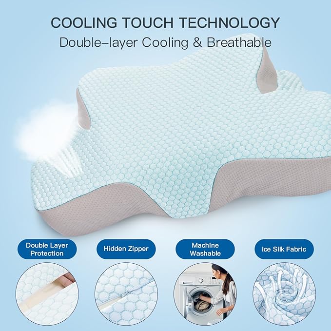 Neck Pillow Memory Foam Pillows: Cooling Cervical Pillows for Neck and Shoulder Pain - Ergonomic Orthopedic Bed Pillow for Side Back Stomach Sleepers