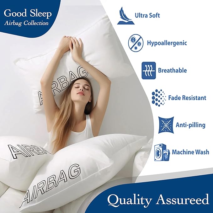 Premium Fluffy & Supportive Bed Pillows Queen Size set of 2 for Side Back Sleepers to Relief Neck Pain, Hotel Luxury Feather Down Alternative Soft Pillows for Sleeping with Skin-Friendly Cooling Cover