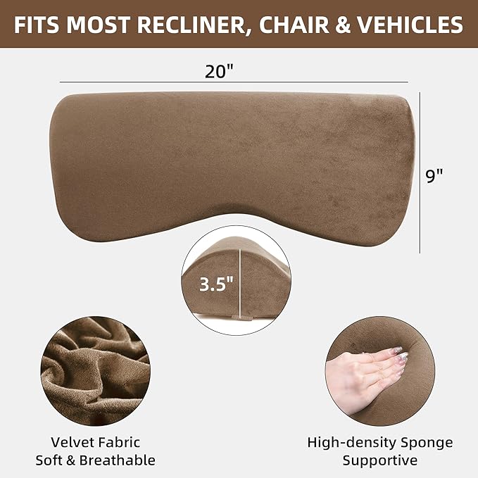 HOMBYS Cervial Recliner Neck Pillow for Pain Relief, Foam Headrest Pillow with Strap for Securing, Extra Large & Non-Slip Neck Pillow for Recliner, Sofa, Office Chair, Car, Gaming Chair, Coffee