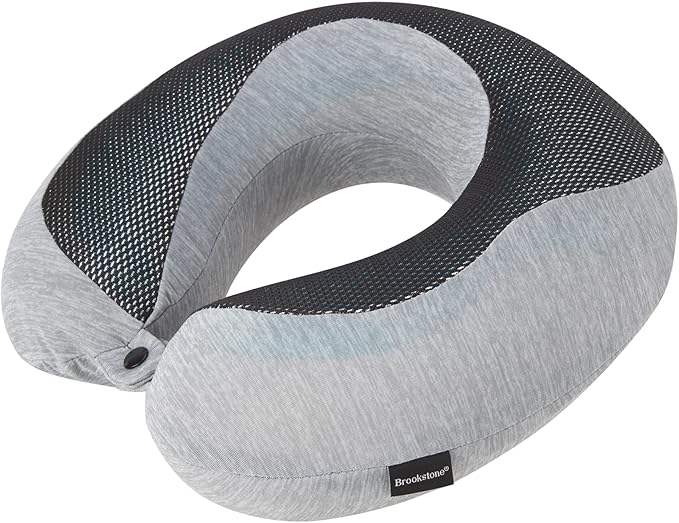 Brookstone Cool Touch Memory Foam Head and Neck Travel Pillow for Vacations, Airplanes, Trains, Buses, and Cars, Size One Size, Dark Grey
