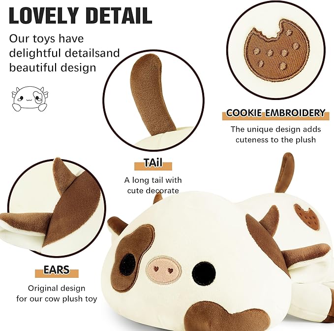 Onsoyours Cute Cow Plushie, Soft Stuffed Cookies Cow Squishy Plush Animal Toy Pillow for Kids (Cookies Cow, 12")