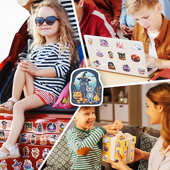 Halloween Stickers for Kids 100 Pcs, Lifany Non-Repeating Halloween Pumpkin Theme Stickers,Waterproof Pumpkin Witch Ghost Cute Stickers for Laptop Water Bottles Envelopes Gifts Tags Crafts Snowboard