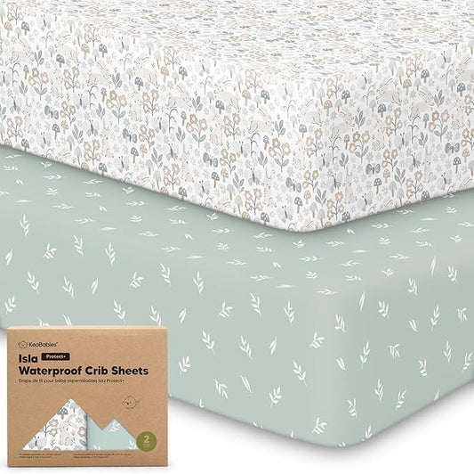 2-Pack Waterproof Crib Sheets for Boys, Girls - Viscose Derived from Bamboo Crib Sheets Neutral, Crib Mattress Protector Sheet, Soft Toddler Bed Sheets, Fitted Baby Crib Sheets Girl, Boy (Prairie)
