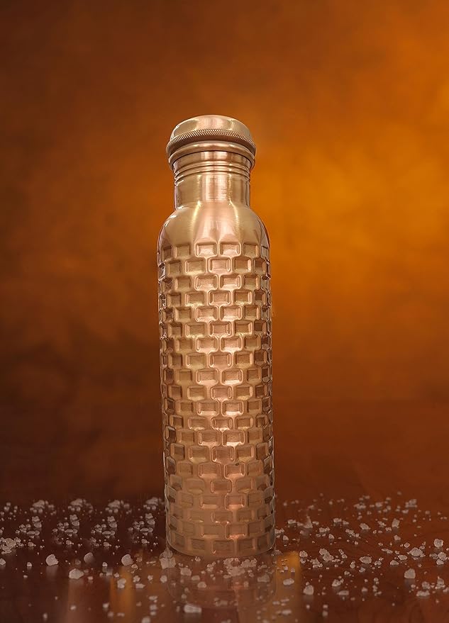 Handcrafted Pure Copper Drinking Water Bottle |Copper Water Bottle with Lid - Ayurvedic Copper Water Bottle with Copper Vessel - Drink More Water Bottle Bricks Designed -30 Oz