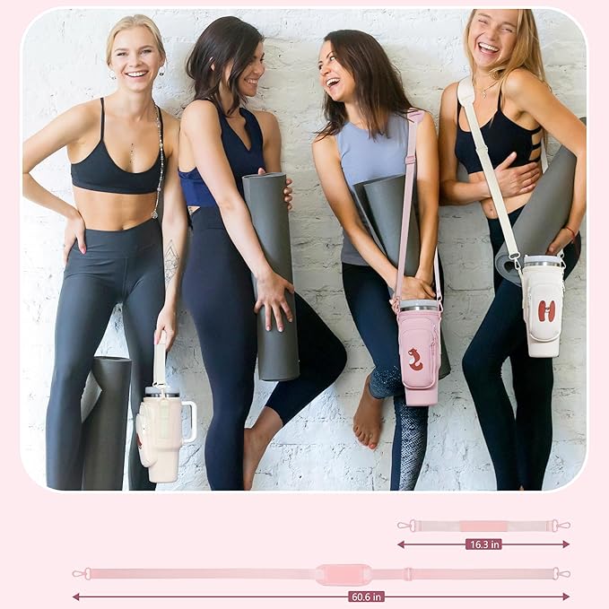 Water Bottle Carrier Bag for Stanley Cup Accessories, for Stanley Tumbler 40 Oz with Handle Holder Bag with Strap Neoprene Bollus with Straw, Straw Cover, Carabiner (Off White)