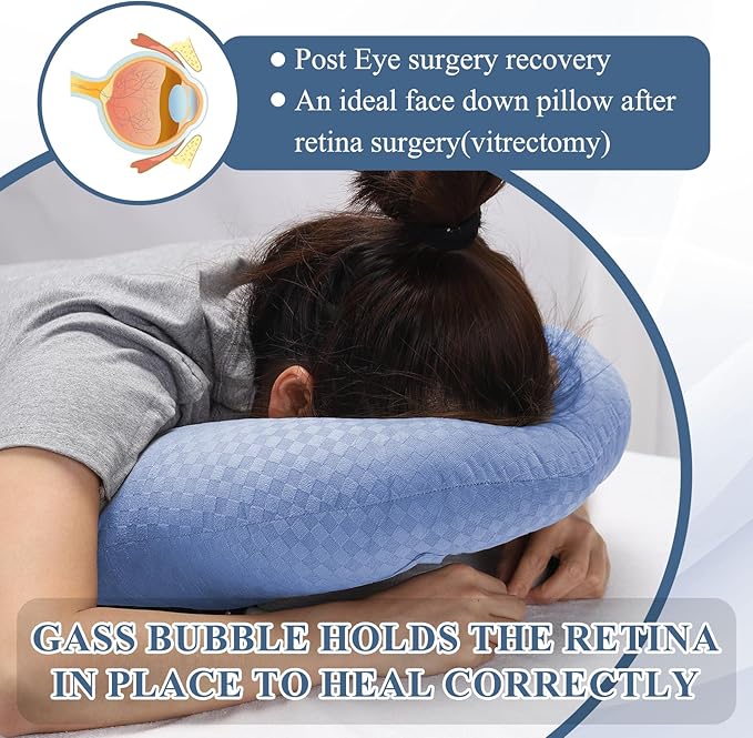 Newly Upgraded Face Down Pillow After Eye Surgery, Prone Pillow with Arm Hole for Face Down Sleeping, Retina and Vitrectomy Lying Pillow, Post Eye Surgery Recovery (Light Blue)