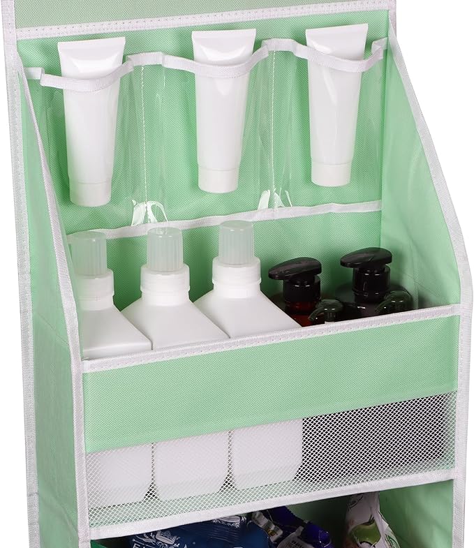 Univivi Over Door Organizer Baby Door Storage Wall Mount Storage with 3 Small PVC Pockets and 5 Large Pockets Ideal for Baby Stuff, Toiletries and Sundries (Green)