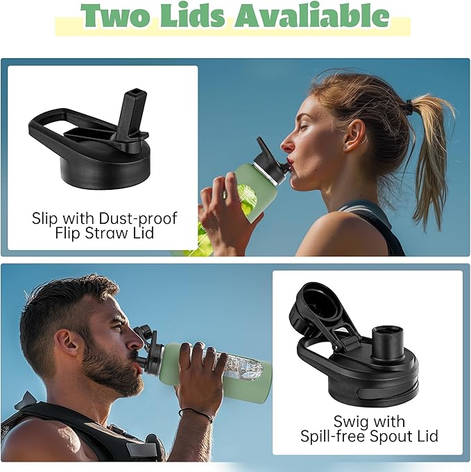 SIEROZUR 32 oz Glass Water Bottle with Straw and Handle Large Sports Motivational Water Bottle with Time Marker and 2 Lids, Leakproof Reusable Water Jug with Silicone Sleeve for Gym