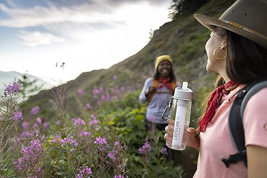 LifeStraw Go Water Filter Bottle with 2-Stage Integrated Filter Straw for Hiking, Backpacking, and Travel, Clear