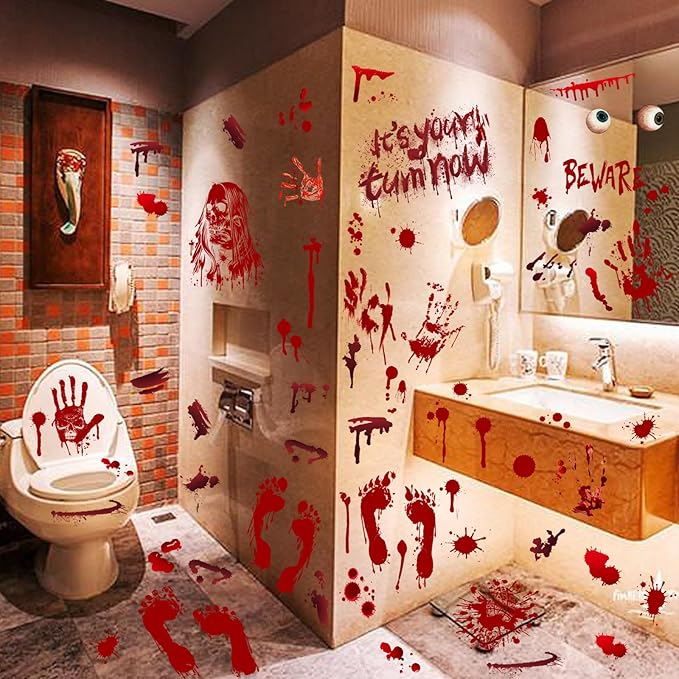 Halloween Decorations Halloween Window Clings Bloody Handprint Footprint Decals Horror Stickers for Glass Window Wall Art 9 Sheets