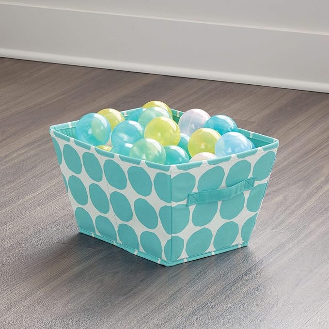 iDesign Dot Fabric Storage Bin, Angled Medium Basket Container with Dual Side Handles for Closet, Bedroom, Toys, Nursery - Teal
