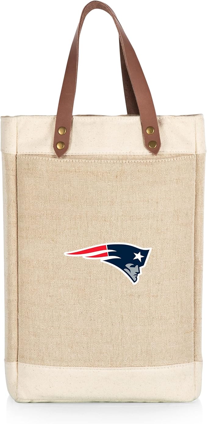 PICNIC TIME NFL Pinot - Jute 2 Bottle Insulated Wine Bag - Wine Tote Bag - Wine Gift Bag, (Beige)