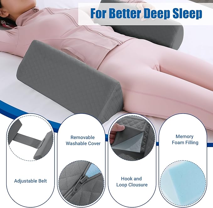 HOMBYS Memory Foam Sleep Position Training Pillow, Body Supportive Trainer Pillow for Back Sleeper Side Sleeper, Adjustable Body Pillow - Grey