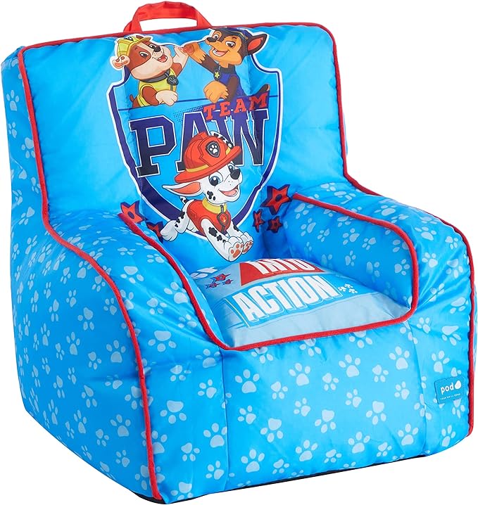 Idea Nuova Paw Patrol Kids Nylon Bean Bag Chair with Piping & Top Carry Handle Large