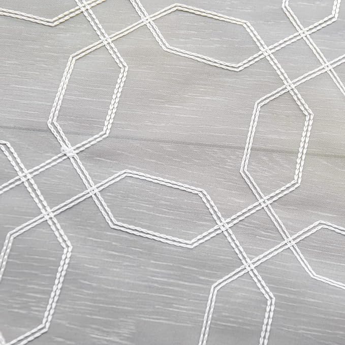 Windows Embroider-Heptagon Sheer White Curtains 84 Inches Length 2 Panels Voile Light Filtering Sheer Curtains Panel Basic Rod Pocket Sheer for Bedroom Living Room Children Room