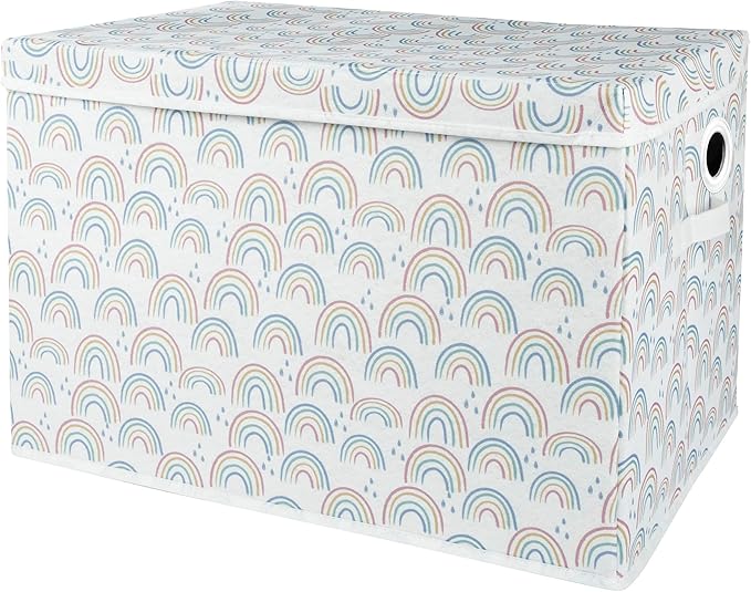 Sammy & Lou Collapsible Felt Soft Toy Box Toy Chest for Toddlers Toy Storage Organizer with Handles and Hinged Lid, 22 x 14.5 x 15 inches, Painted Rainbow