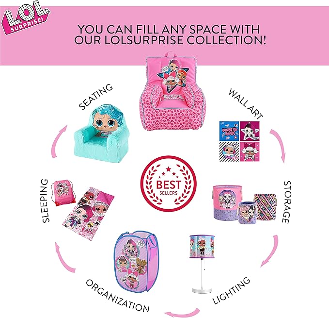 Idea Nuova LOL Surprise Pop Up Hamper, Pink with Durable Carry Handles, 21" H x 13.5" W X 13.5" L