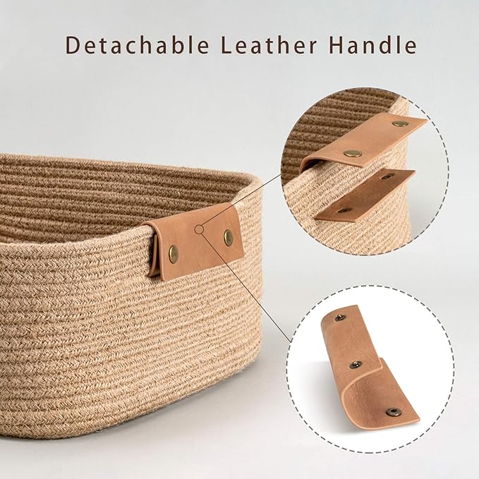CHICVITA Rectangle Jute Rope Woven Basket with Handles for Books, Magazines, Toys - Decorative Rectangle Basket for Baby Nursery, Living Room, Bathroom