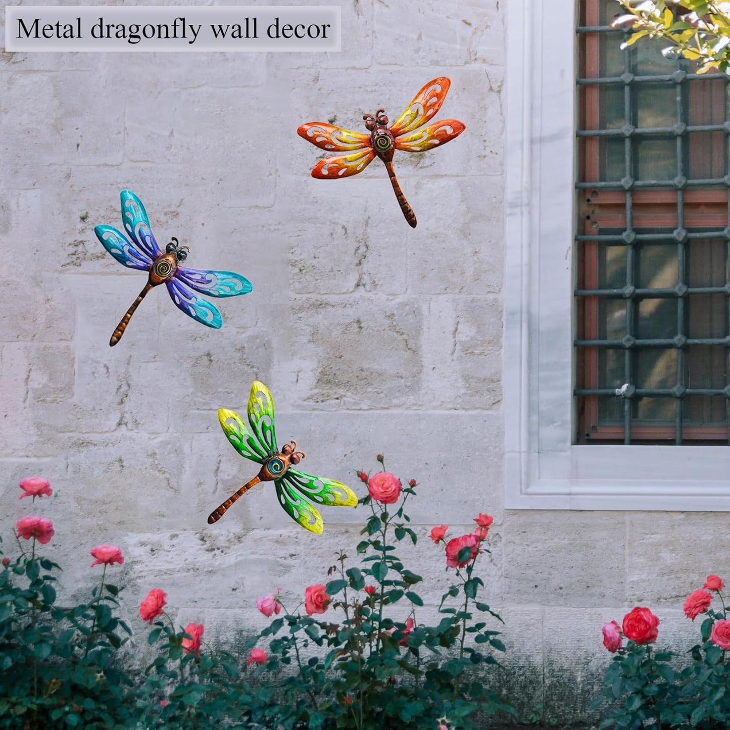 Yonivexis Metal Dragonfly Wall Decor Outdoor wall Art Hanging Decorations Living Room Bedroom Fence Dragonfly Garden Decor, Style1