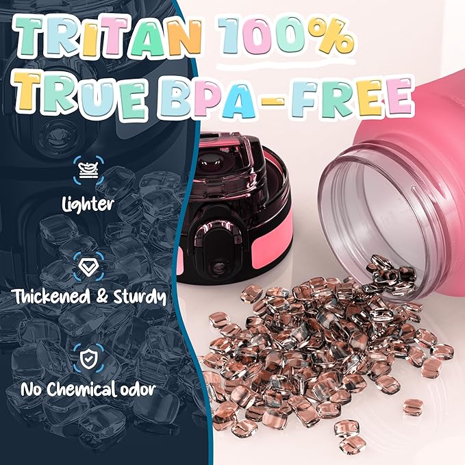 OLDLEY Kids Water Bottle for School, 12 oz (2 lids) BPA-Free Reusable Leak-proof Durable Tritan Plastic Water Bottles with Straw & Chug Lids, Anti-dust Spout Cover (Sweet Pink)