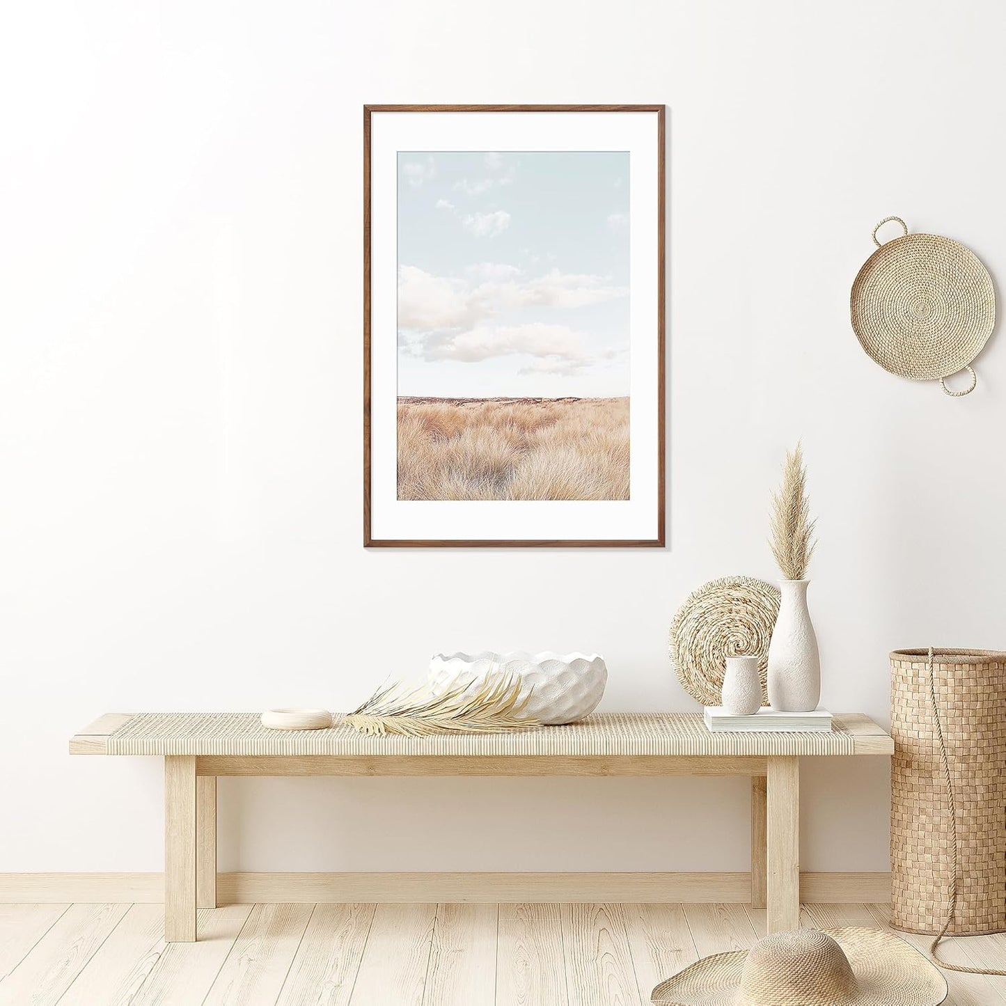 24x36 Poster Frame Natural Solid Walnut Photo Frames with 20x30 Removable Mat Wall Hanging Large Handcrafted Frame with HD Plexiglass Wall and Tabletop Display Large Picture Frame