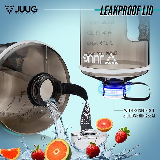 JUUG 1 Gallon Water Bottle with Times to Drink - Gallon Water Jug with Handle - 128oz Leakproof BPA Free Bottle for Gym Fitness- One Gallon Water Bottle with Motivational Time Markers