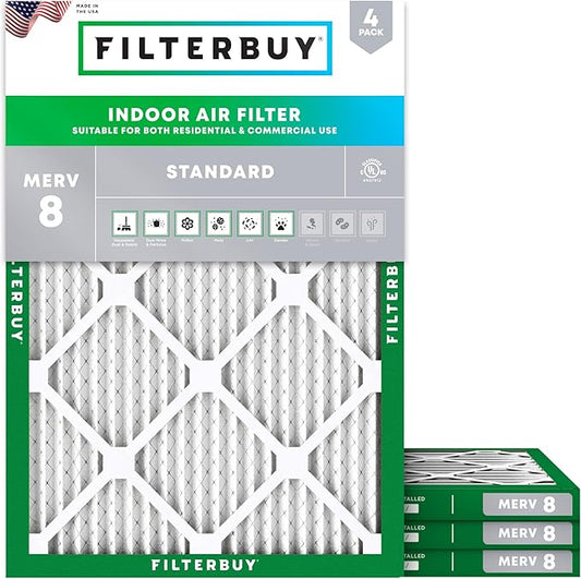 Filterbuy 16x21x1 Air Filter MERV 8 Dust Defense (4-Pack), Pleated HVAC AC Furnace Air Filters Replacement (Actual Size: 15.50 x 20.50 x 0.75 Inches)