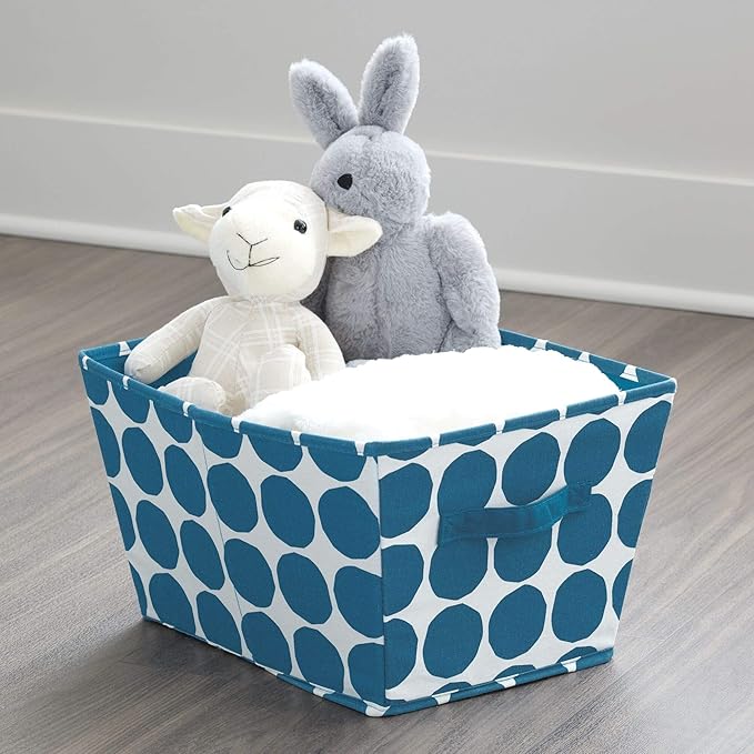 iDesign Dot Fabric Storage Bin, Angled Medium Basket Container with Dual Side Handles for Closet, Bedroom, Toys, Nursery - Blue