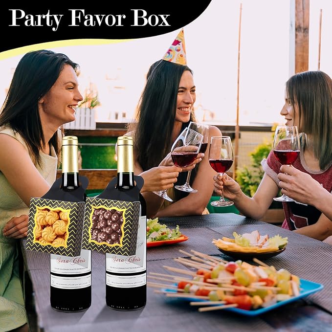 ISKYBOB 20PCS Wine Bottle Box with Window, Kraft Paper Wine Boxes for Birthday Gifts Hanging Wine Treat Box Mini Charcuterie Boxes Champagne Bottles Gift Boxes Candy Box for Party Favor (Black Gold)