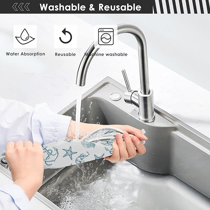 Coastal Starfish Shell Faucet Water Catcher Mat 2 Pack Seashell Ocean Nautical Theme Drying Mat Absorbent Bathroom Faucet Handle Drip Catcher Tray Bar RV Kitchen Sink Splash Guard 14x5 Inches