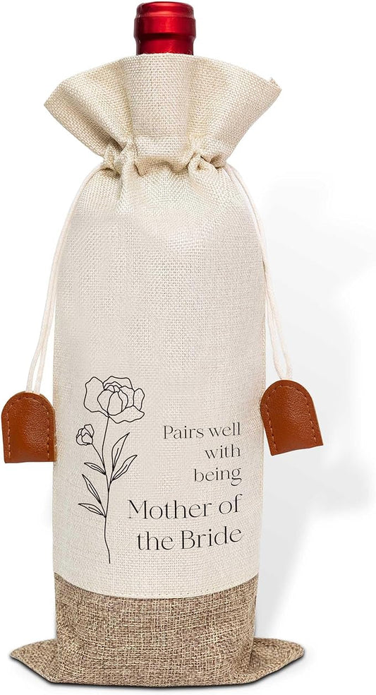 Mother Of The Bride Wine Bag, Cotton Linen Wine Gift Bag With Drawstring, Wine Champagne Bottle Gift Bag for Mother of The Bride, Bride's Mother, Mother-in-law, Wedding, Engegement Party Favors-4