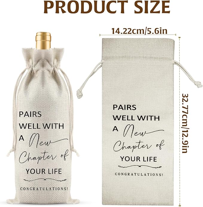New Job Gifts Wine Gift Bags for Wine Bottles Gifts, Simplicity Linen Fabric Farewell Goodbye Gifts for Coworkers, Farewell Gifts Friends Going Away Gifts for As New Beginnings Women New Job Gifts