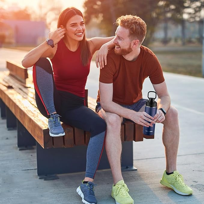 Insulated water bottle with Straw,18oz Stainless Steel Water Bottle for Adult Kids,Double Wall Vacuum Wide Mouth Insulated Water Bottle for School,BPA-free and Leak-proof（18oz,Navy blue）