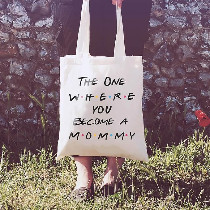 LIBIHUA New Mommy Gift-First Time Mom-Mother to Be,Promoted to Mom,Baby Shower Presents,Pregnancy Announcement Gift,The One Where You Become A Mommy Tote Bag,Grocery Bag Shoulder Bag Shopping Bag
