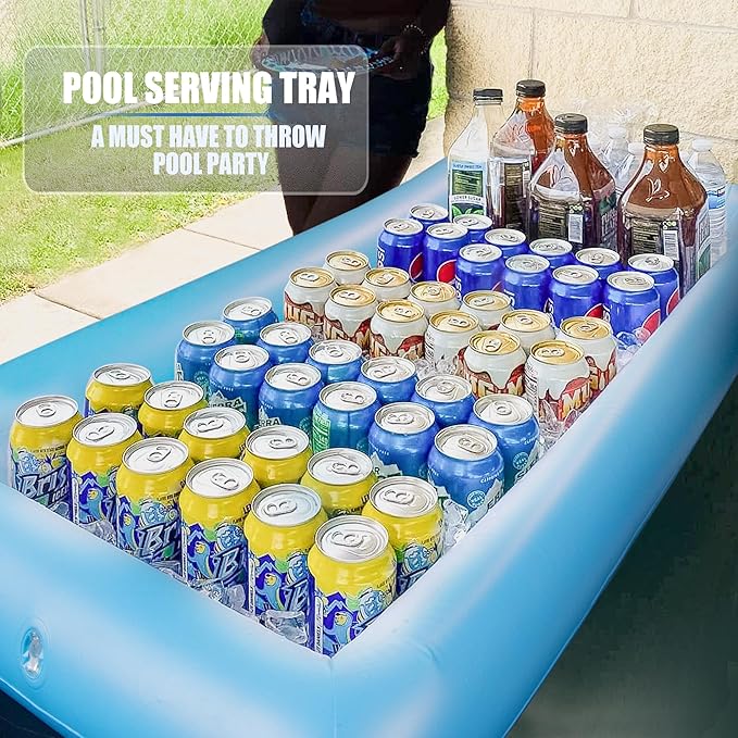 Novelty Place Inflatable Ice Serving Buffet Bar with Drain Plug - Blue Salad Food Tray and Drinks Cooler for Party Picnic & Camping (Pack of 1)